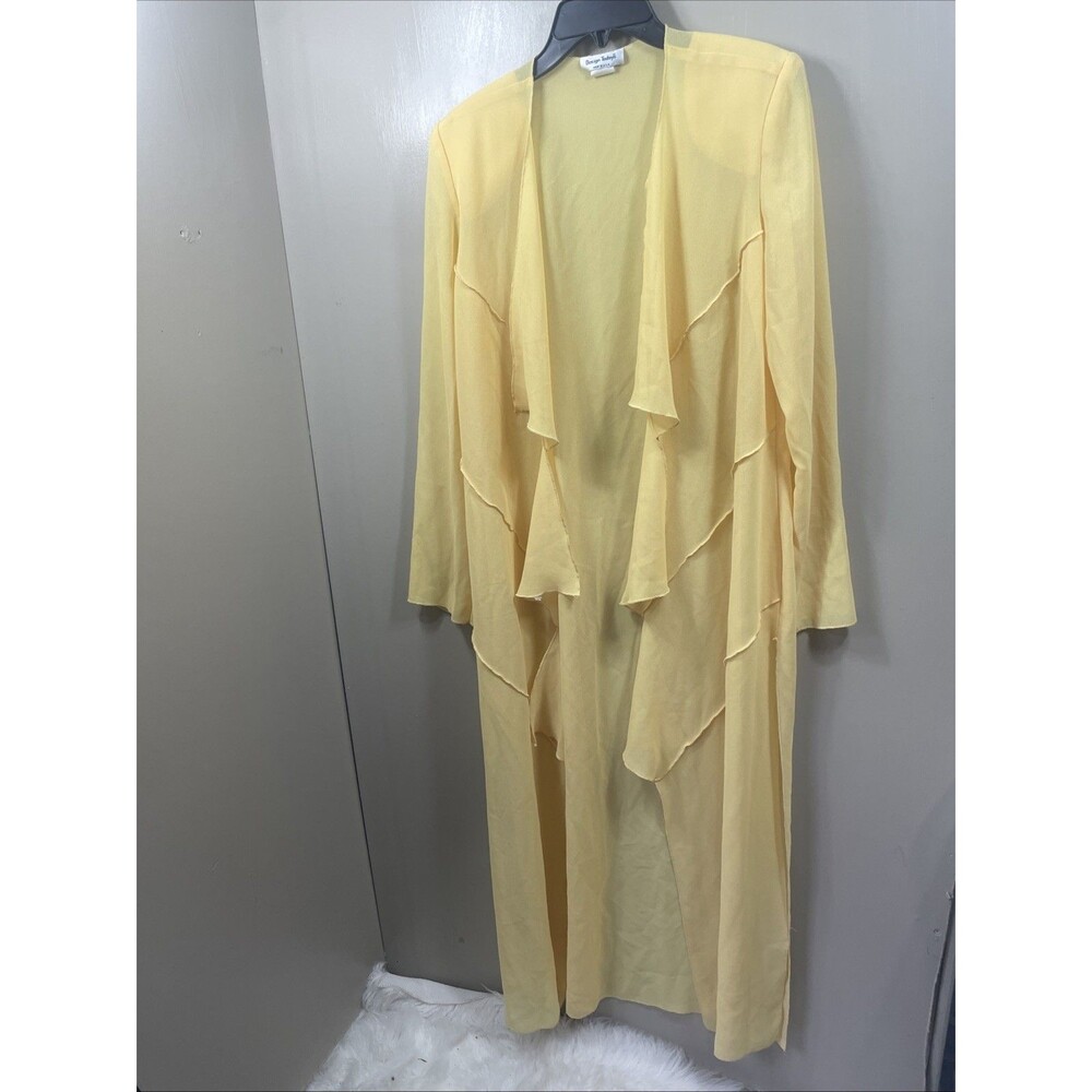Y2K Yellow Chiffon Ruffle Cardigan Fairy Coquette Duster Cover Up L